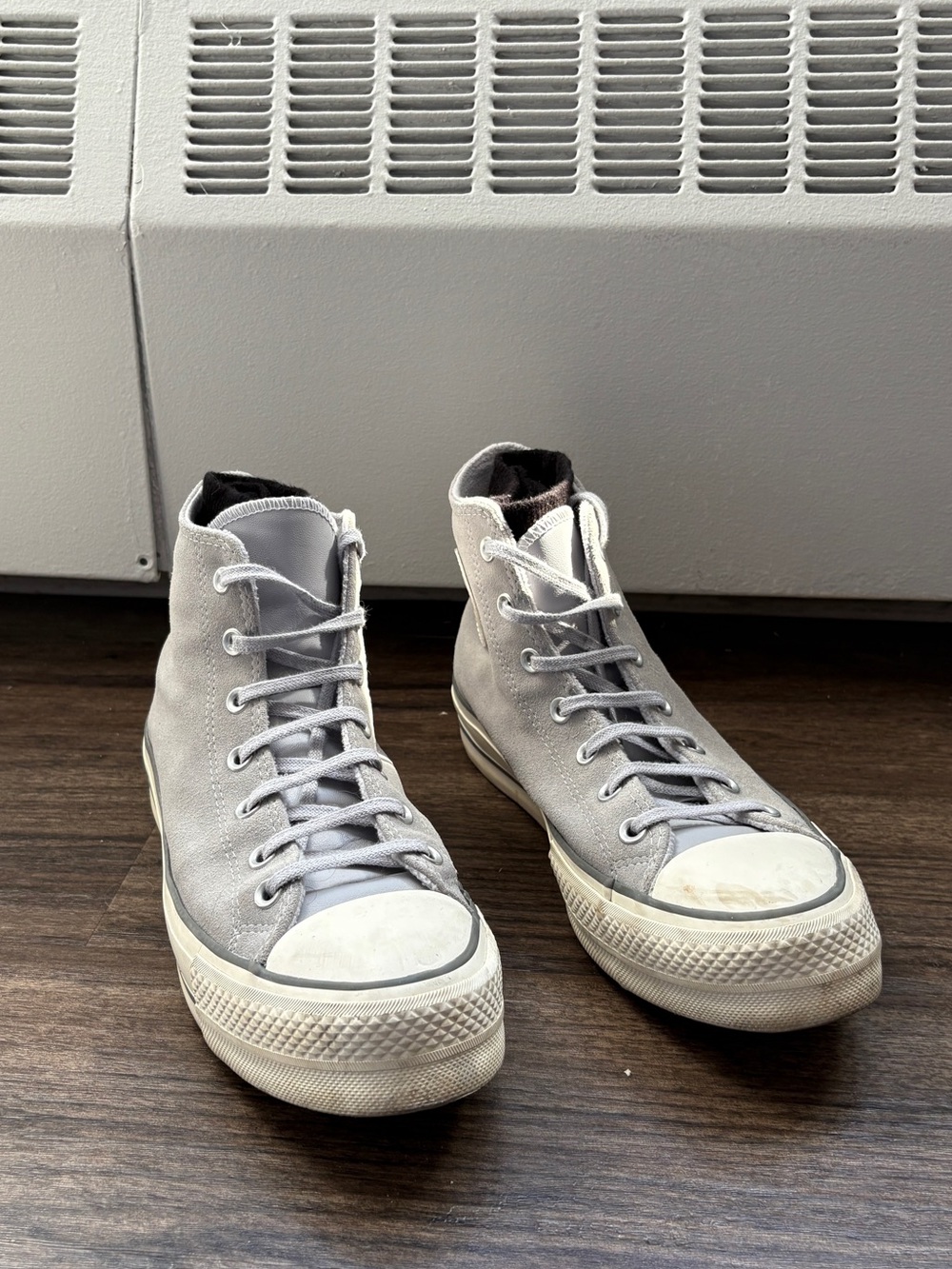Converse High-Top Sneakers in Light Gray and White